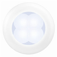 Hella '0500 Series' Slim Line White 12V DC Round Soft LED Courtesy Light w/ White Plastic Rim - 980500041