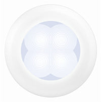 Hella '0500 Series' Slim Line White 12V DC Round Soft LED Courtesy Light w/ White Plastic Rim - 980500041