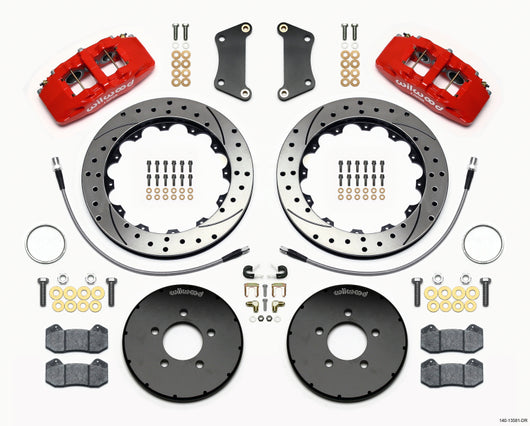 Wilwood Dynapro 6 Front Hat Kit 12.88in Drilled Red 2005-Up Mazda 3 w/ Lines - 140-13581-DR