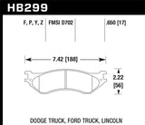 HawkDodge B1500 VanDurango/1500 Pickup/1500 Van / Ford / Lincoln LTS Street Front & Rear Brake Pad - HB299Y.650