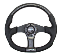 NRG Carbon Fiber Steering Wheel (350mm) Oval Shape Black w/Leather Trim - ST-013CFBK
