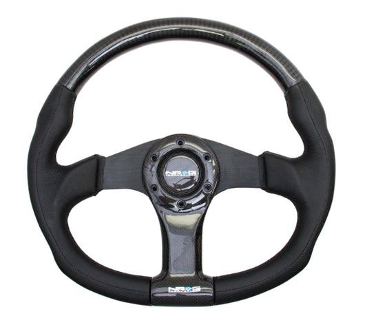NRG Carbon Fiber Steering Wheel (350mm) Oval Shape Black w/Leather Trim - ST-013CFBK
