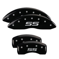 MGP 4 Caliper Covers Engraved Front & Rear Monte Carlo style/SS Black finish silver ch - 14217SSS4BK