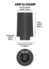 AEM Dryflow Conical Air Filter 2.75in Flange ID / 6in Base OD / 5.125in Top OD / 9.125in Height - 21-2029BF