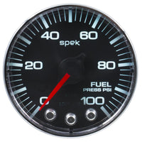 Autometer Spek-Pro Gauge Fuel Press 2 1/16in 100psi Stepper Motor W/Peak & Warn Blk/Chrm - P314318