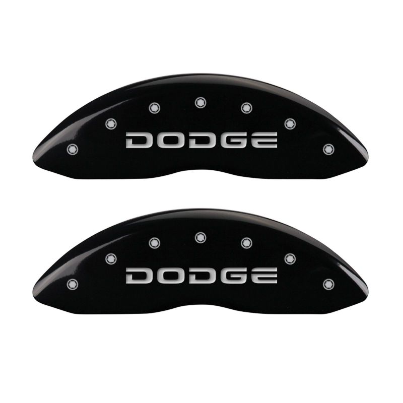 MGP 4 Caliper Covers Engraved Front & Rear Broken D/Dodge Black finish silver ch - 12043SDODBK