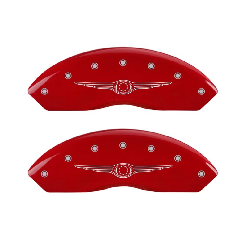 MGP 4 Caliper Covers Engraved Front & Rear Style 1/Chrysler Wing Red finish silver ch - 32021SCW1RD