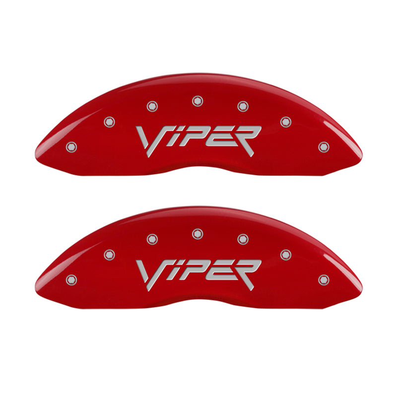MGP 4 Caliper Covers Engraved Front Gen 2/Viper Engraved Rear Gen 2/Snake Red finish silver ch - 12203SSNPRD