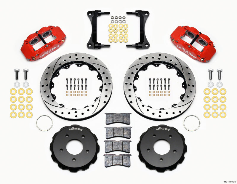 Wilwood Narrow Superlite 4R Front Hat Kit 12.88in Drill Red 2007-Up Jeep Wrangler - 140-13880-DR