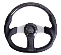 NRG Carbon Fiber Steering Wheel (350mm) Silver Oval Shape w/Leather Trim - ST-013CFSL
