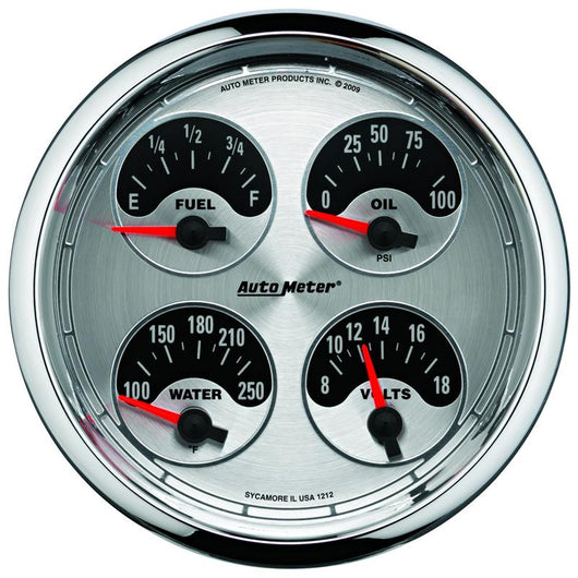 Autometer American Muscle SSE 100PSI/100-250 Deg F/8-18 Volt Oil Press/Water Temp/Volt/Fuel Gauge - 1225