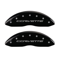 MGP 4 Caliper Covers Engraved Front & Rear C7/Corvette Black finish silver ch - 13009SCV7BK