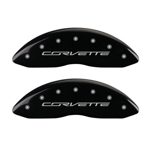 MGP 4 Caliper Covers Engraved Front & Rear C7/Corvette Black finish silver ch - 13009SCV7BK
