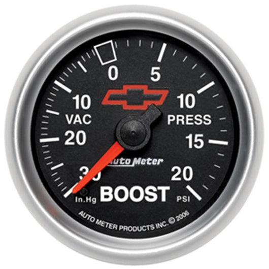 Autometer GM Bowtie Black 2-1/16in Boost/Vacuum 30in HG - 20 PSI Mechanical - 3607-00406