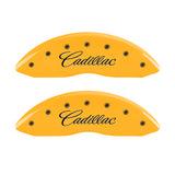 MGP 4 Caliper Covers Engraved Front & Rear Cursive/Cadillac Yellow finish black ch - 35007SCADYL