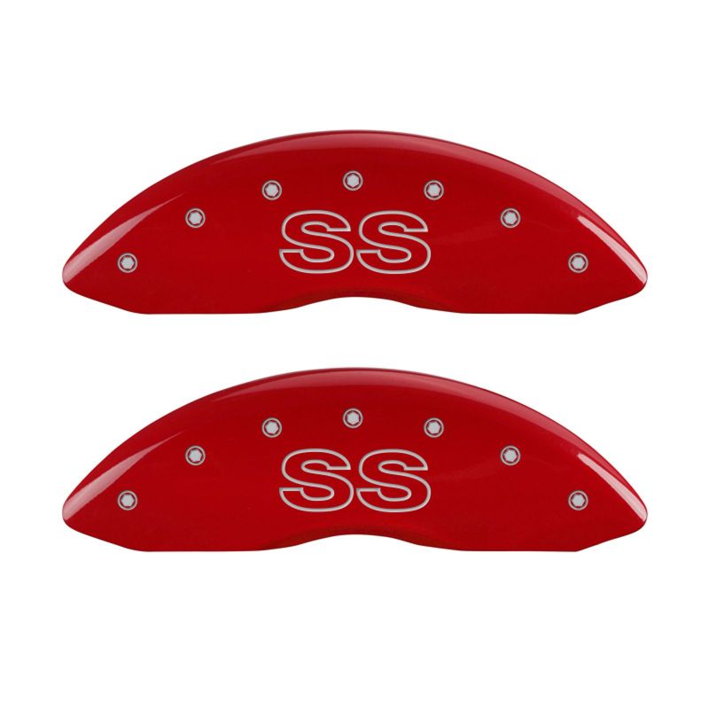 MGP 4 Caliper Covers Engraved Front & Rear Classic/SS Red finish silver ch - 14027SSSCRD