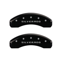 MGP 4 Caliper Covers Engraved Front & Rear Silverado Black finish silver ch - 14034SSILBK