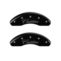 MGP 4 Caliper Covers Engraved Front & Rear Cursive/Cadillac Black finish silver ch - 35021SCADBK