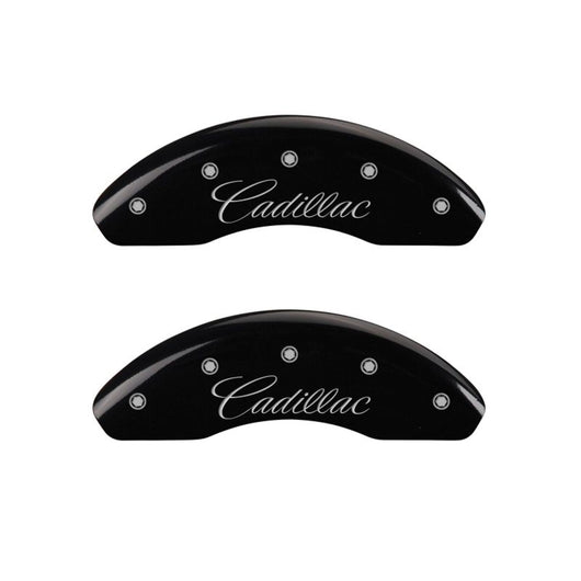 MGP 4 Caliper Covers Engraved Front & Rear Cursive/Cadillac Black finish silver ch - 35021SCADBK