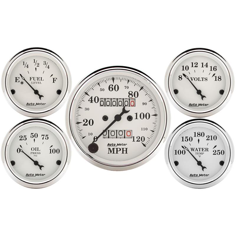 Auto Meter Speedometer 3-1/8in and 2-1/16in Mechanical 5-Piece Old Tyme White Gauge Kit - 1601