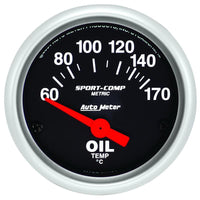 Autometer Sport-Comp 52mm 60-170 Degree Short Sweep Electronic Oil Temperature Gauge - 3348-M