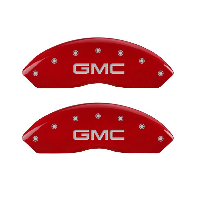 MGP Front set 2 Caliper Covers Engraved Front GMC Red finish silver ch - 34012FGMCRD