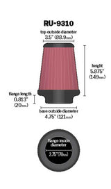 K&N Universal Clamp-On Air Filter 2-3/4in FLG / 4-3/4in B / 3-1/2in T / 5-7/8in H - RU-9310
