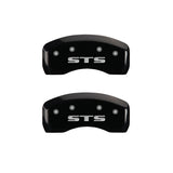 MGP 4 Caliper Covers Engraved Front Cursive/Cadillac Engraved Rear STS Black finish silver ch - 35002SSTSBK
