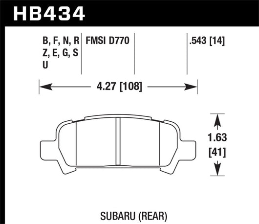 Hawk 02-03 WRX / 05-08 LGT D770 HPS Street Rear Brake Pads - HB434F.543