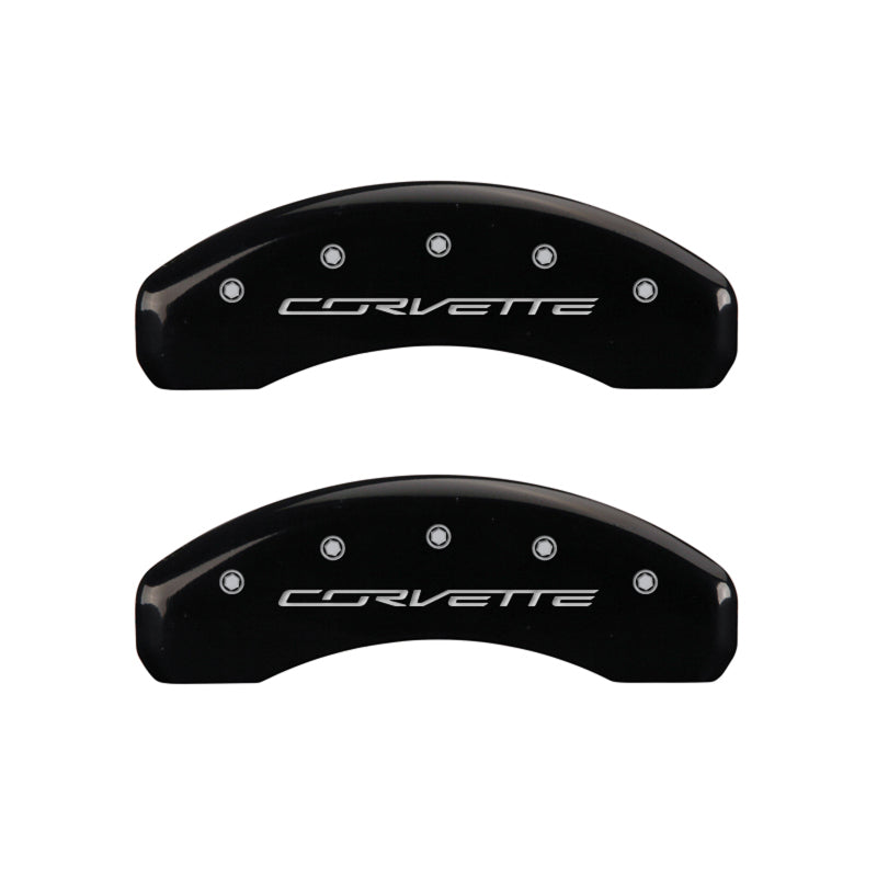 MGP 4 Caliper Covers Engraved Front & Rear C7/Corvette Black finish silver ch - 13084SCV7BK