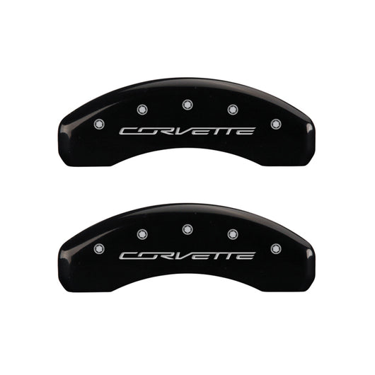MGP 4 Caliper Covers Engraved Front & Rear C7/Corvette Black finish silver ch - 13084SCV7BK