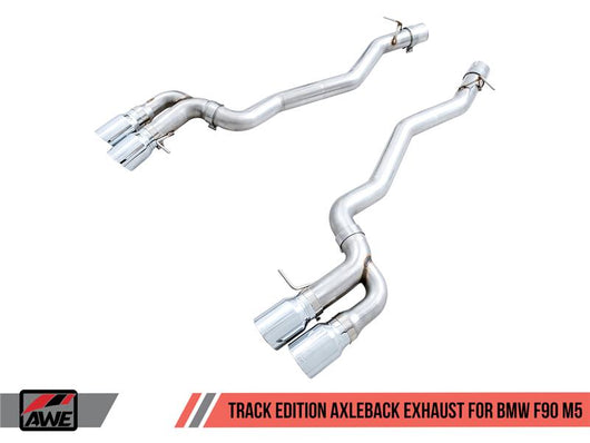 AWE Tuning 18-19 BMW M5 (F90) 4.4T AWD Axle-back Exhaust - Track Edition (Chrome Silver Tips) - 3020-42069