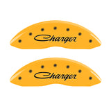 MGP 4 Caliper Covers Engraved Front & Rear Cursive/Charger Yellow finish black ch - 12088SCHSYL