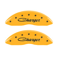 MGP 4 Caliper Covers Engraved Front & Rear Cursive/Charger Yellow finish black ch - 12088SCHSYL