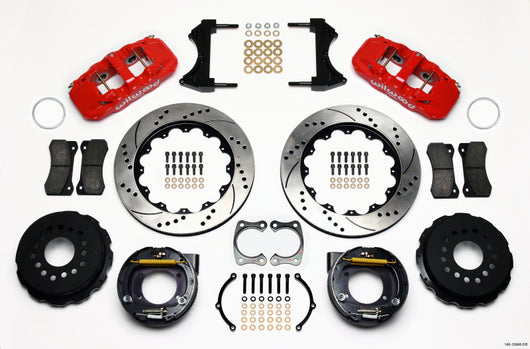 Wilwood AERO4 Rear P-Brake Kit 14.00in Drill Red Big Ford New Style 2.50in Offset - 140-10948-DR