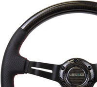 NRG Carbon Fiber Steering Wheel (350mm /1.5in. Deep) Leather Trim w/Red Stitch & Slit Cutout Spokes - ST-010CFRS