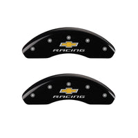 MGP Front set 2 Caliper Covers Engraved Front Chevy racing Black finish silver ch - 14213FBRCBK