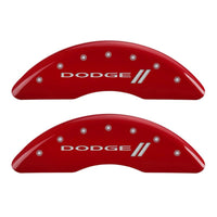 MGP 4 Caliper Covers Engraved Front & Rear With stripes/Dodge Red finish silver ch - 12124SDD3RD