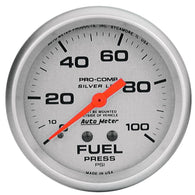 Autometer 66.7mm METRIC 0-100 PSI Fuel Pressure Liquid Filled Mechanical Silver Gauge - 4612