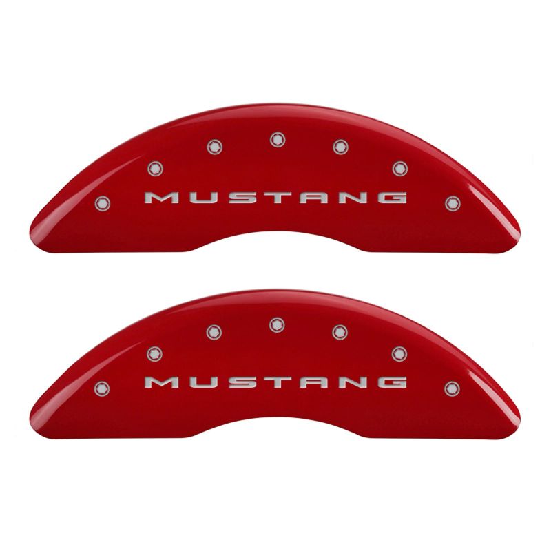 MGP 4 Caliper Covers Engraved Front 2015/Mustang Engraved Rear 2015/37 Red finish silver ch - 10204SM32RD