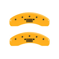 MGP 4 Caliper Covers Engraved Front Jeep Rear Grill Logo Yellow Finish Black Char 2004 Jeep Wrangler - 42014SJPLYL