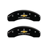 MGP 4 Caliper Covers Engraved F & R Chevy Racing Black Finish Silver Char 2019 Chevrolet Camaro - 14241SBRCBK