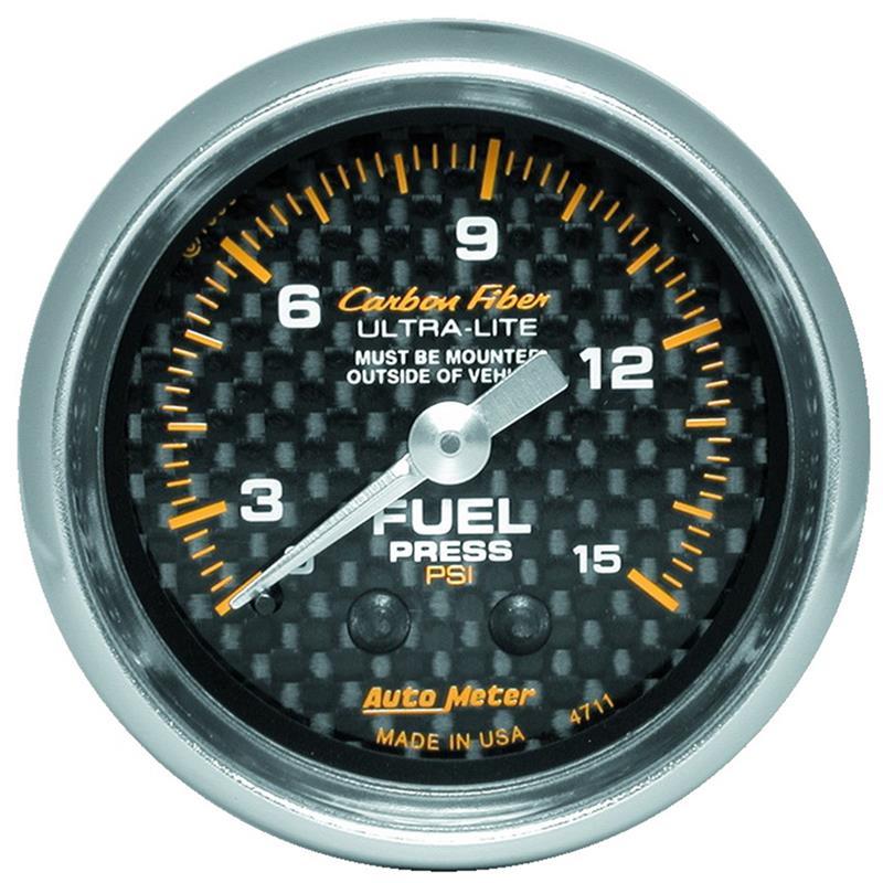 Autometer Carbon Fiber 52mm 15 PSI Mechanical Fuel Pressure Gauge - 4711