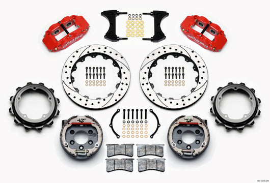 Wilwood Narrow Superlite 4R Rear P-Brk Kit 12.88in Drill Red Strange Eng Floater 3.49in Offset - 140-12435-DR