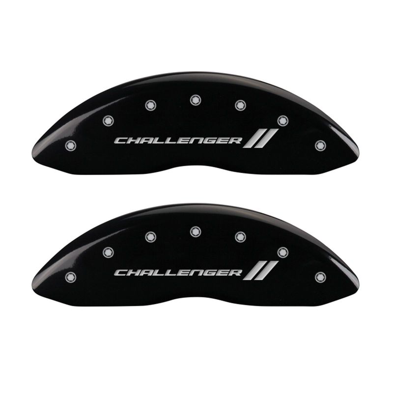 MGP 4 Caliper Covers Engraved Front & Rear With stripes/Challenger Black finish silver ch - 12162SCL1BK