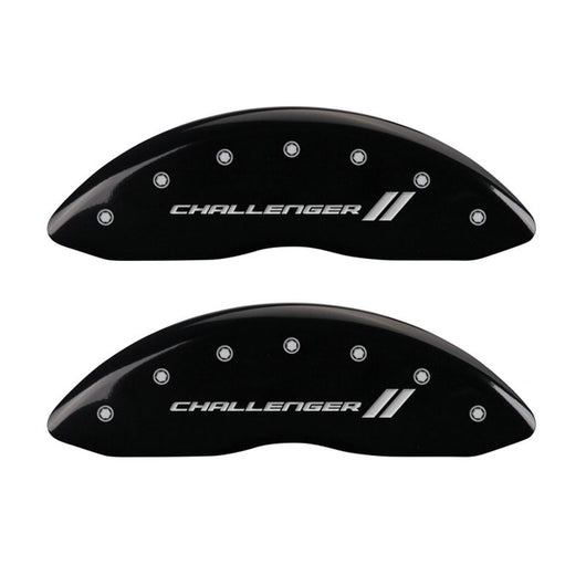 MGP 4 Caliper Covers Engraved Front & Rear With stripes/Challenger Black finish silver ch - 12181SCL1BK