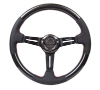 NRG Carbon Fiber Steering Wheel (350mm /1.5in. Deep) Leather Trim w/Red Stitch & Slit Cutout Spokes - ST-010CFRS
