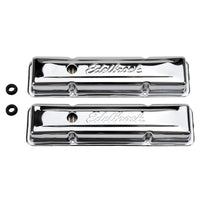 Edelbrock Valve Cover Signature Series Chevrolet 1959-1986 262-400 CI V8 Low Chrome - 4449