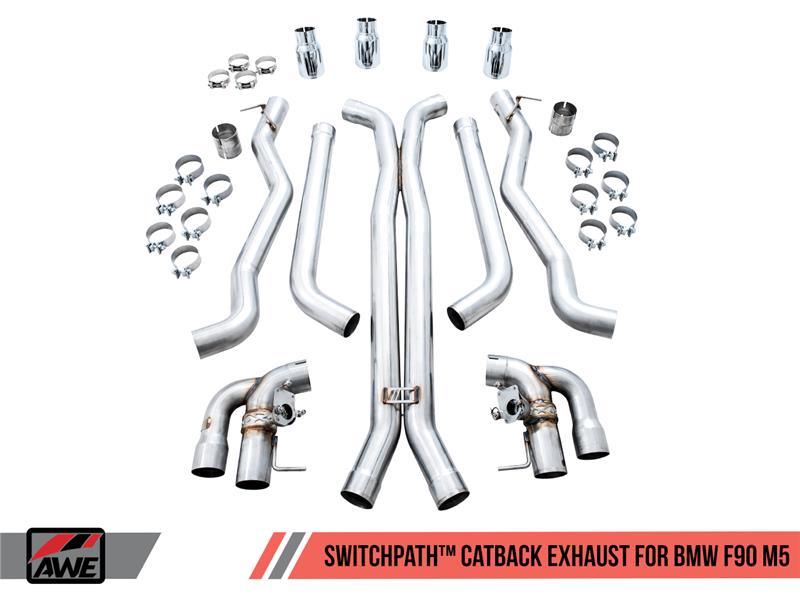 AWE Tuning 18-19 BMW F90 M5 SwitchPatch Cat-Back Exhaust- Black Diamond Tips - 3025-43066