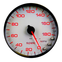 Autometer Spek-Pro Gauge Speedometer 5in 180 Mph Elec. Programmable White/Black - P23012